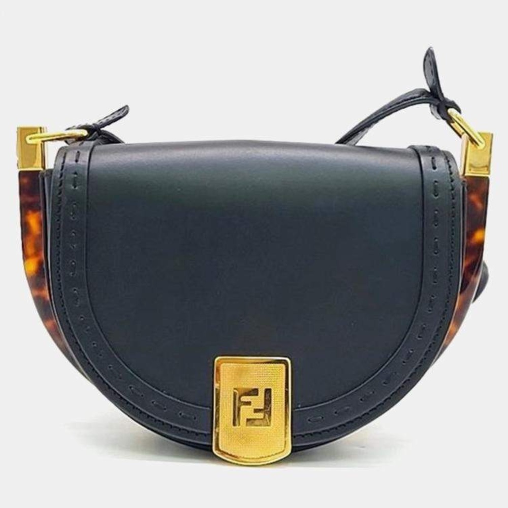 Fendi Black Leather Moonlight Flap Crossbody